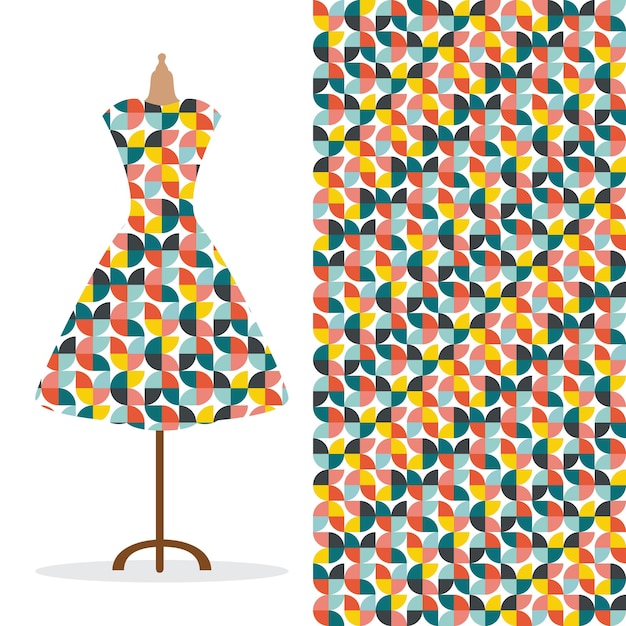Vestido largo para mujer simulado con un patrón dibujado a mano sin costuras brillante para impresión de papel textil