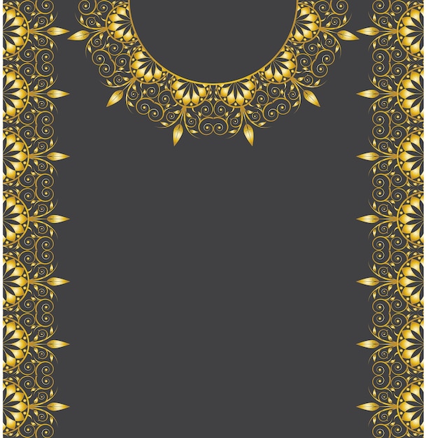 Vestido de mujer dorado con tiras ornamentales alrededor del pecho y el cuello en negro oscuro sólido