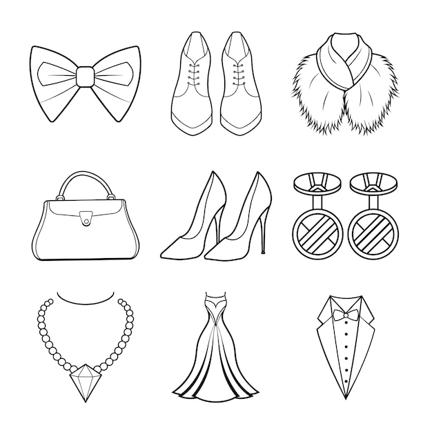 Vestido de noche de lujo Vector Line Art Bundle para moda elegante