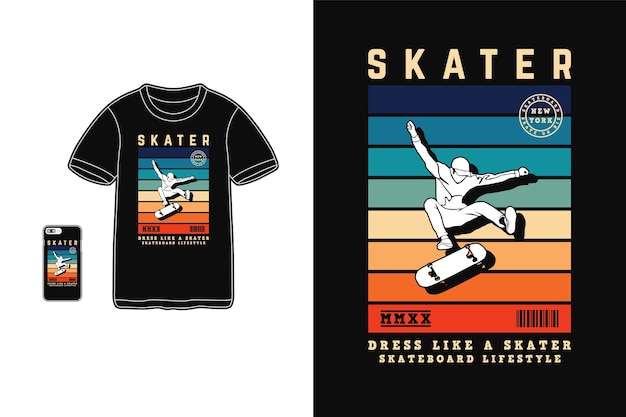 Vector vestido patinador como un diseño patinador para camiseta estilo retro