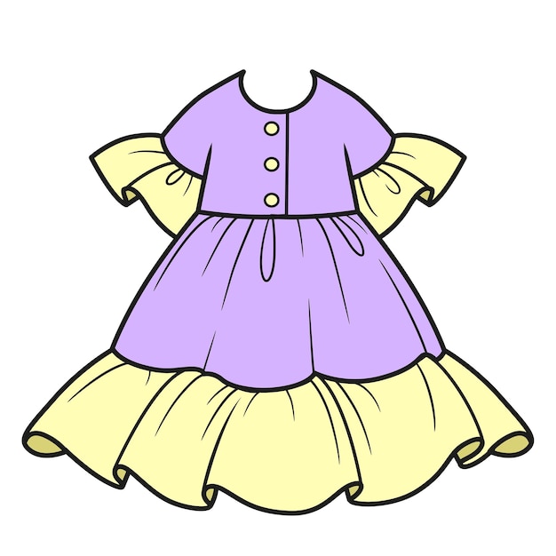 Vestido púrpura y amarillo exuberante con una falda en varias capas