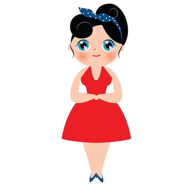 El vestido rojo retro de la mujer