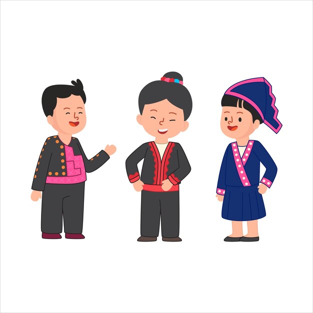 Vector vestido tradicional de la gente de karen hmong que vive en tailandia asia linda ilustración plana