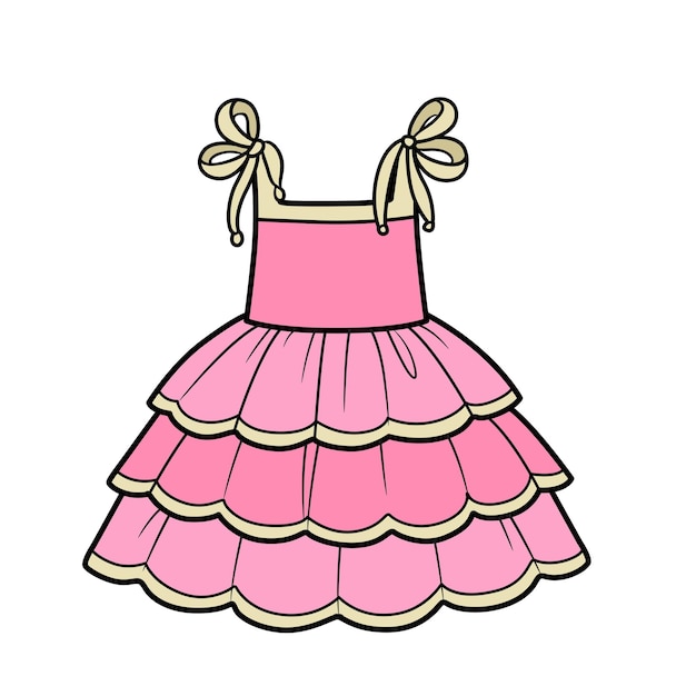 Vestido de verano con cordón para niña variación de color para colorear sobre un fondo blanco