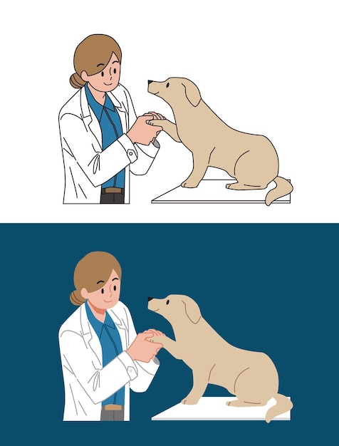 Veterinario examinando un perro marrón