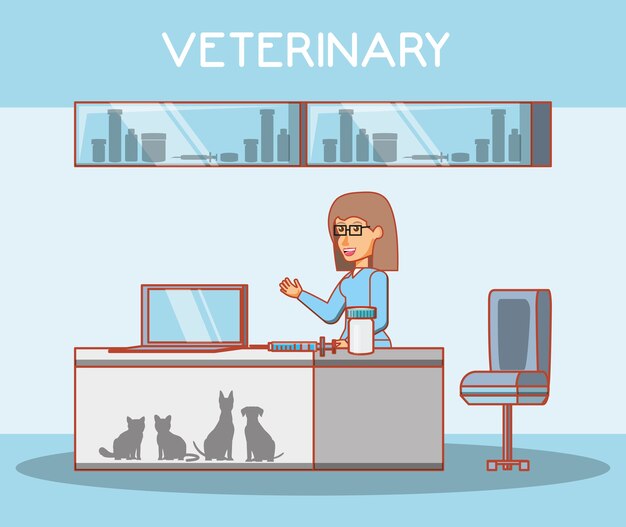Vector veterinario en la oficina de atención