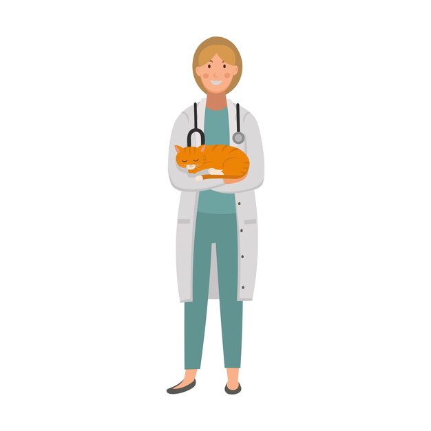Veterinario de personaje plano de dibujos animados. Ilustración vectorial.