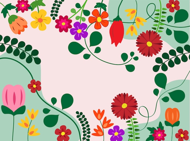 Vetor de elemento de flores diferentes, coloridas desenhas a mão, fundo floral, cores vivas.