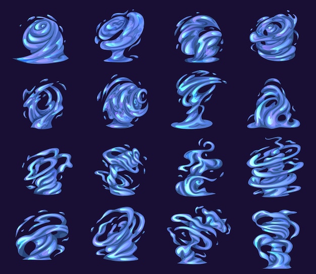 Vfx juego de tornado efecto de tormenta de dibujos animados tornado mágico remolino con brillo y brillo fantasía viento mágico