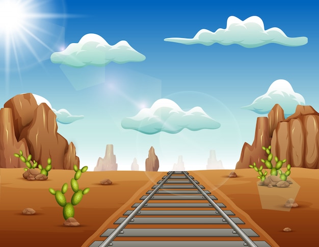 Vía del tren en el fondo del salvaje oeste