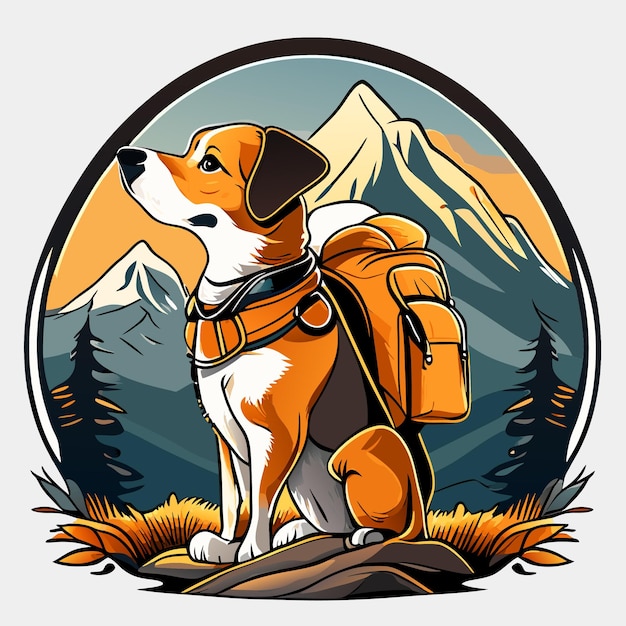 Vector viaja por el eslogan mundial con ilustración de perro y mochila