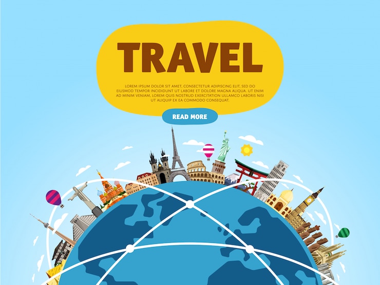 Vector viaja por el mundo, concepto de monumento, viaje por carretera,