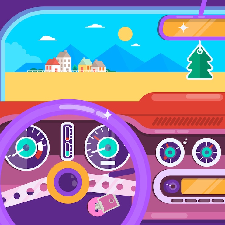 Vector viajar en automóvil. concepto de coche de viaje de verano. ilustración vectorial plana