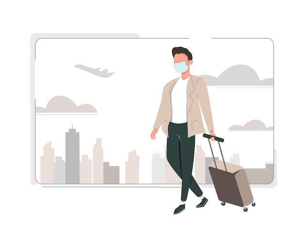 Vector viajar en avión facturando equipaje ilustración vectorial de un hombre en el aeropuerto