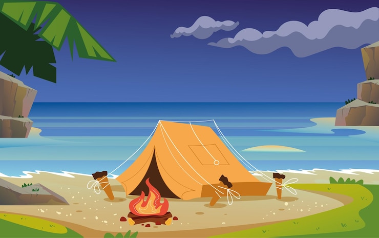 Vector viajar en coche acampar senderismo concepto de vacaciones dibujos animados vectoriales elemento de diseño gráfico ilustración