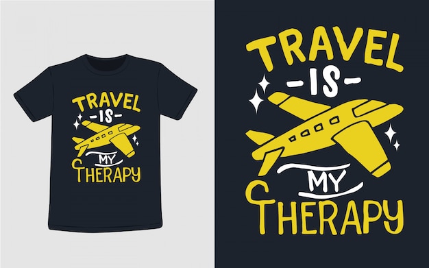 viajar es mi terapia tipografía dibujada a mano para diseño de camiseta
