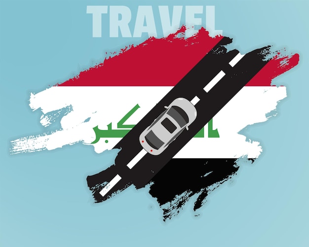 Viajar a Irak en coche, idea de vacaciones, concepto de banner de vacaciones y viajes