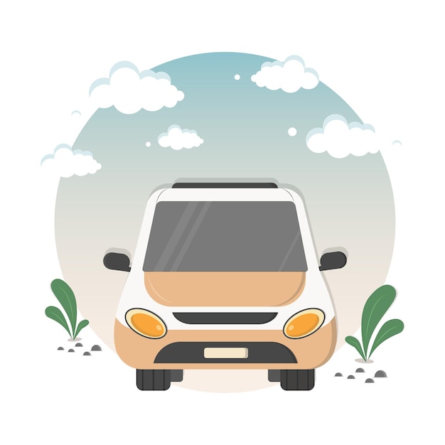 Viajar con un lindo auto en diseño plano.