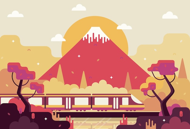 Viajar en tren ferroviario en asia ilustración de dibujos animados vectoriales en estilo plano