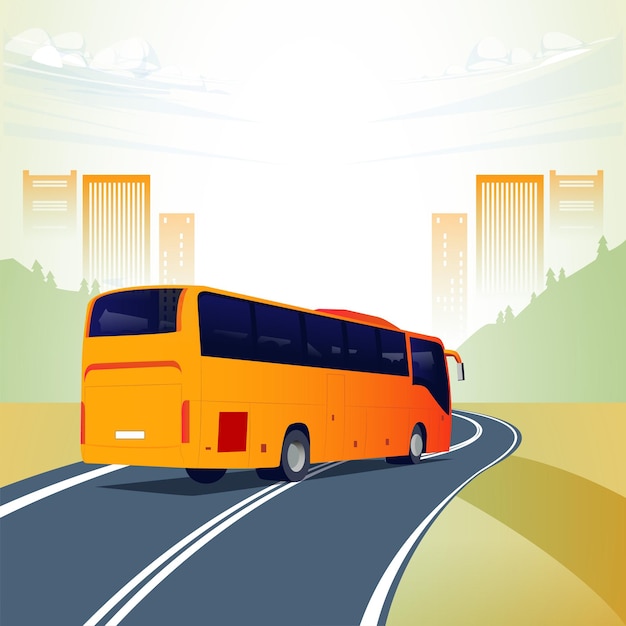 Viaje en autobús Ilustración plana simple vista trasera