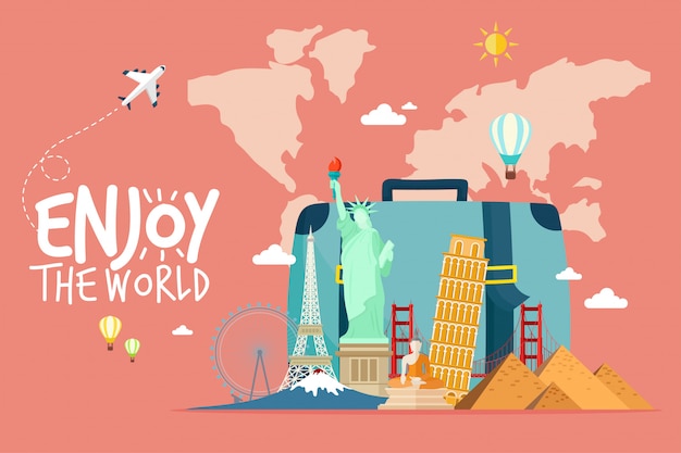 Viaje en avion. Viajes mundiales. Planificación de vacaciones de verano. Tema de turismo y vacaciones.