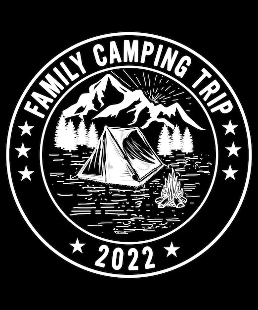 Vector viaje de campamento familiar 2022, diseño de verano, camiseta de campamento familiar