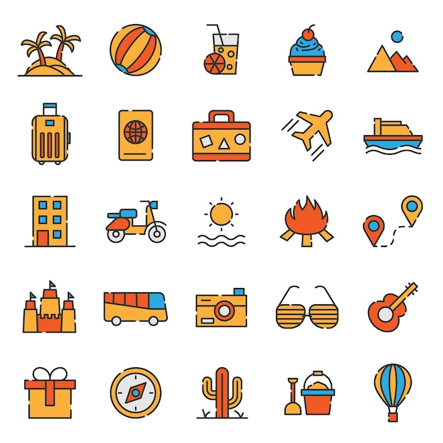 viaje conjunto de iconos de vacaciones de turismo
