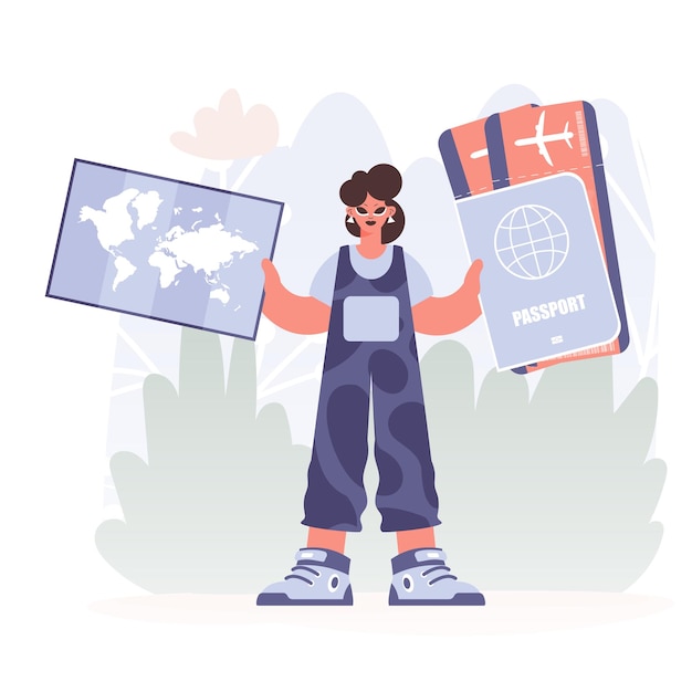 Viaje de Conspire Mujer abundante con identificación alrededor del mundo y diálogo sobre boletos