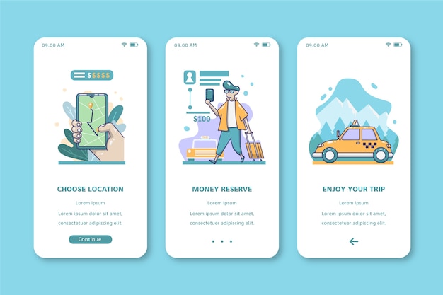 Viaje con diseño de interfaz móvil de taxi