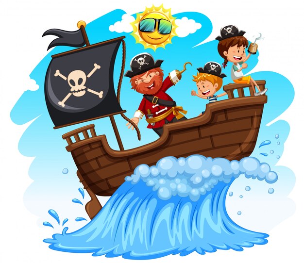 Vector viaje de diversión para piratas y niños