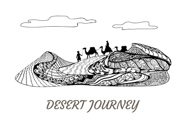 Viaje de dunas de arena en camellos Zenart zentangle vector diseño