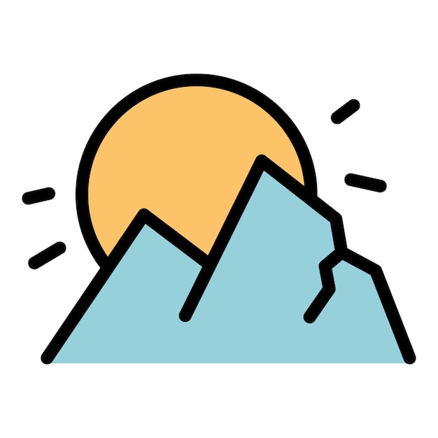 Viaje ecológico iconos de puesta de sol contorno vector turismo de la naturaleza paseo por el bosque color plano