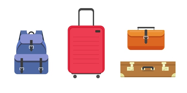 Viaje, equipaje, bolsas, iconos, y, equipaje, maleta, y, aislado, blanco, plano de fondo clipart