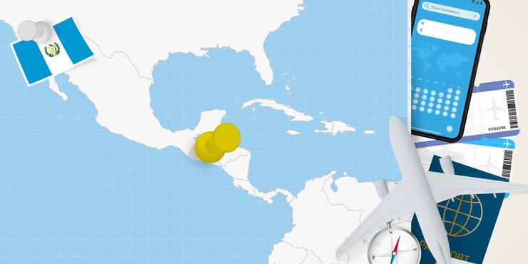 Vector viaje a guatemala mapa conceptual con alfiler en el mapa de guatemala