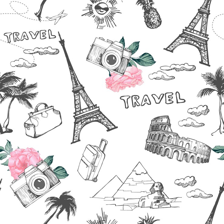 Vector viaje de patrones sin fisuras vacaciones en el fondo de pantalla de europa viajes para visitar lugares famosos de europa