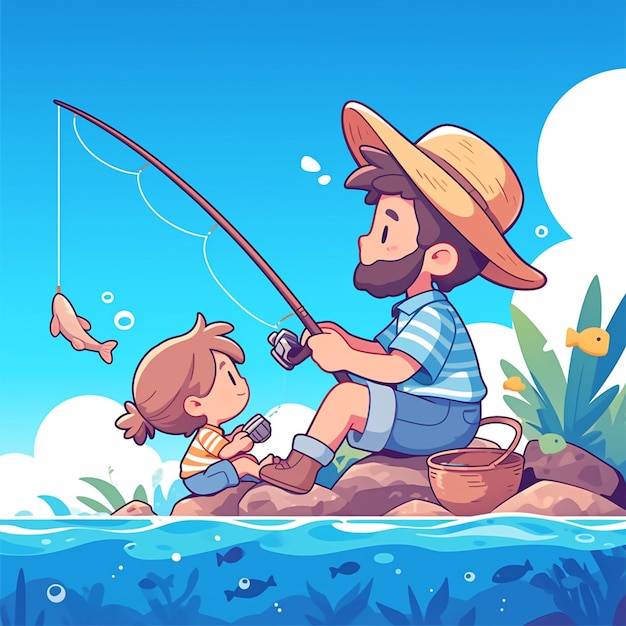 Vector viaje de pesca por el día del padre con la familia