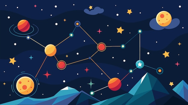 Vector un viaje a través de las estrellas con constelaciones que forman símbolos estoicos y citas ilustración vectorial