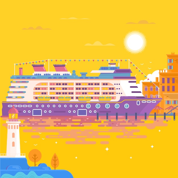 Vector viaje de verano crucero. paisaje de mar