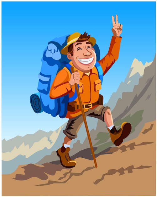un viajero alegre camina por las montañas
