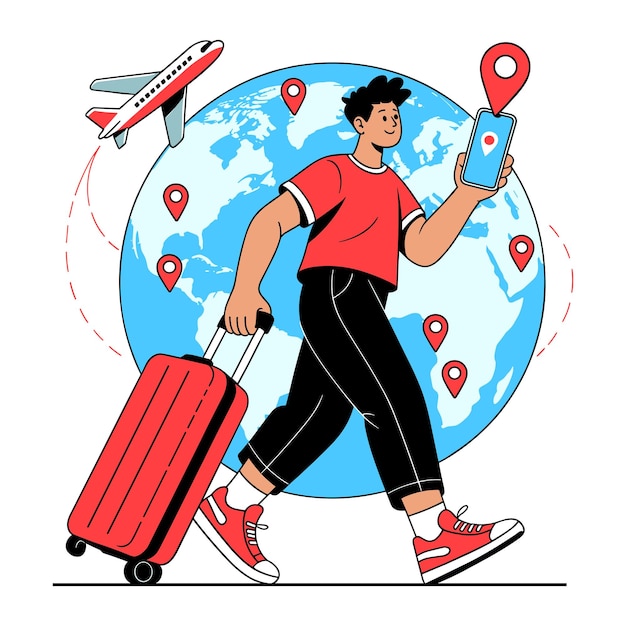 Viajero con ilustración vectorial del globo