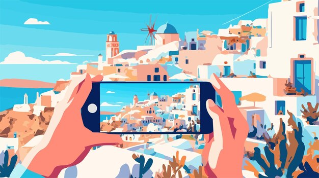 Un viajero de Santorini captura puertas arquitectónicas con una cámara