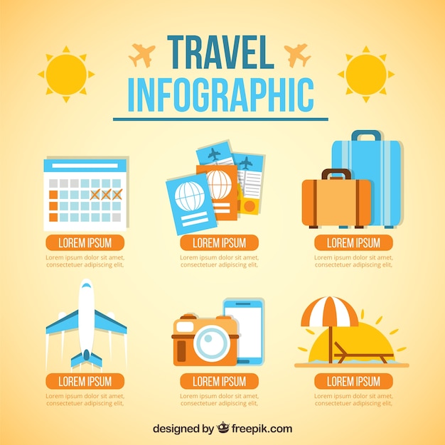 Viajes elementos planos en tonos anaranjados