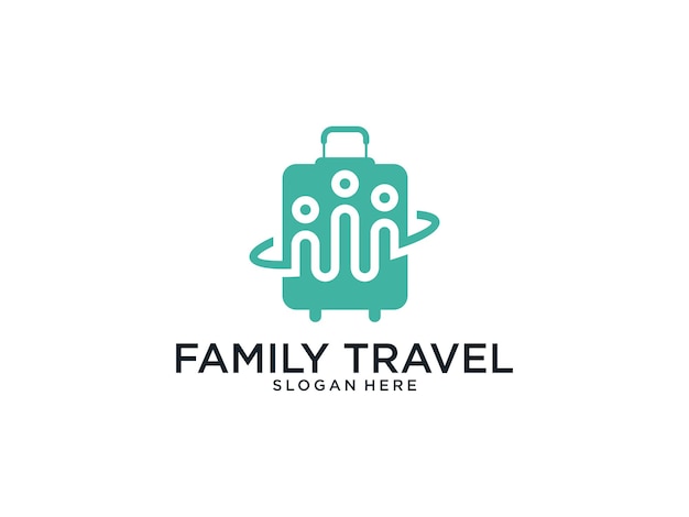 Viajes familiares con personas y diseño de logotipo de maleta.