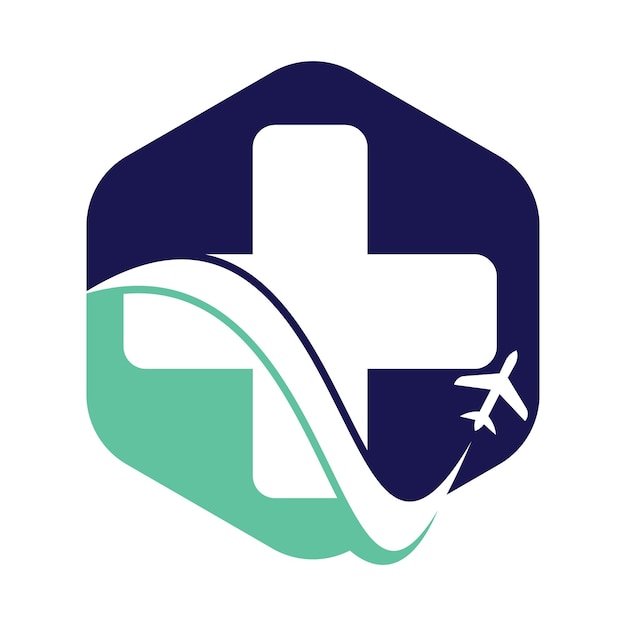 Viajes médicos con plantilla de vector de logotipo de avión Diseño de plantilla de logotipo de viaje de avión médico