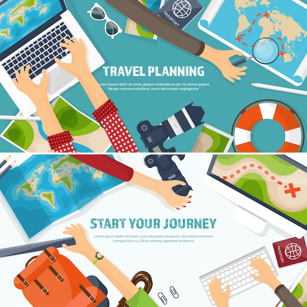 Viajes y turismo estilo plano mundo mapa de la tierra globo viaje viaje de viaje vacaciones de verano viajar