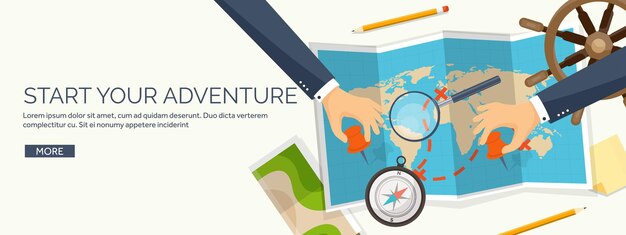 Vector viajes y turismo ilustración vectorial de estilo plano mundo mapa de la tierra y globo viaje viaje de verano