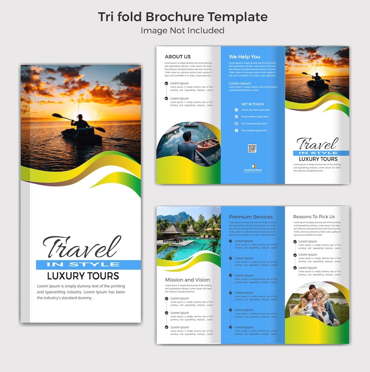 Vector viajes y turismo limpio folleto trifold plantilla