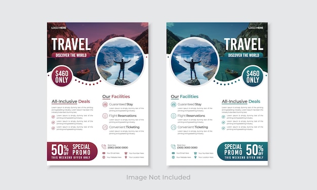 Viajes y viajes Moderno modelo de diseño de folleto paquetes de negocios ofrecen publicidad de promoción de ventas