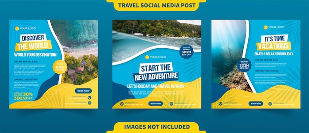 Vector viajes y viajes de vacaciones para instagram o publicación en redes sociales plantilla de promoción de anuncios publicitarios