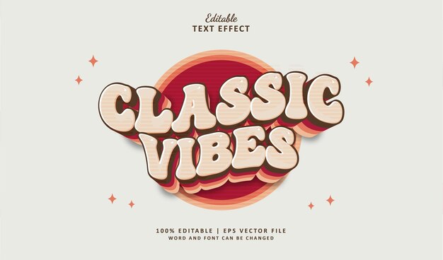 Vibes clásico Efectos de texto editables Estilo 3D dibujos animados modernos antiguos